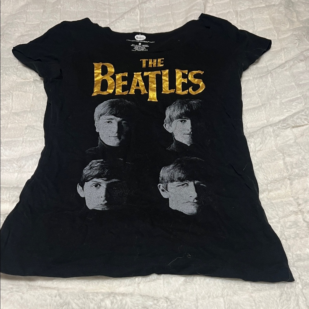 Apple Black Tee with Gold Beatles Design